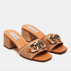 NWT Steve Madden SANTANA Raffia Block Heel Sandal